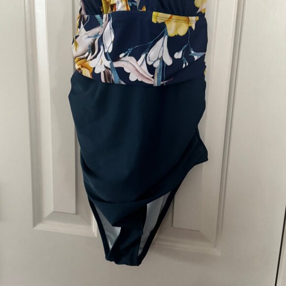Cupshe Dark Teal Blue Yellow White Floral One Piece Swimsuit Size M Medium New - Picture 3 of 16